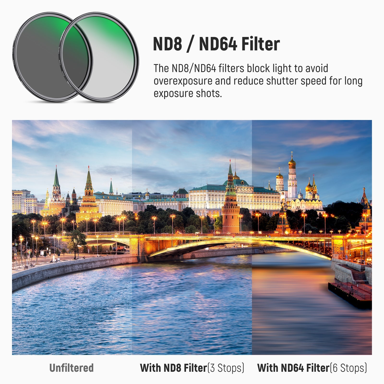 NEEWER 58/72/77mm Lens Filter Kit ND8 ND64 CPL Filter Set