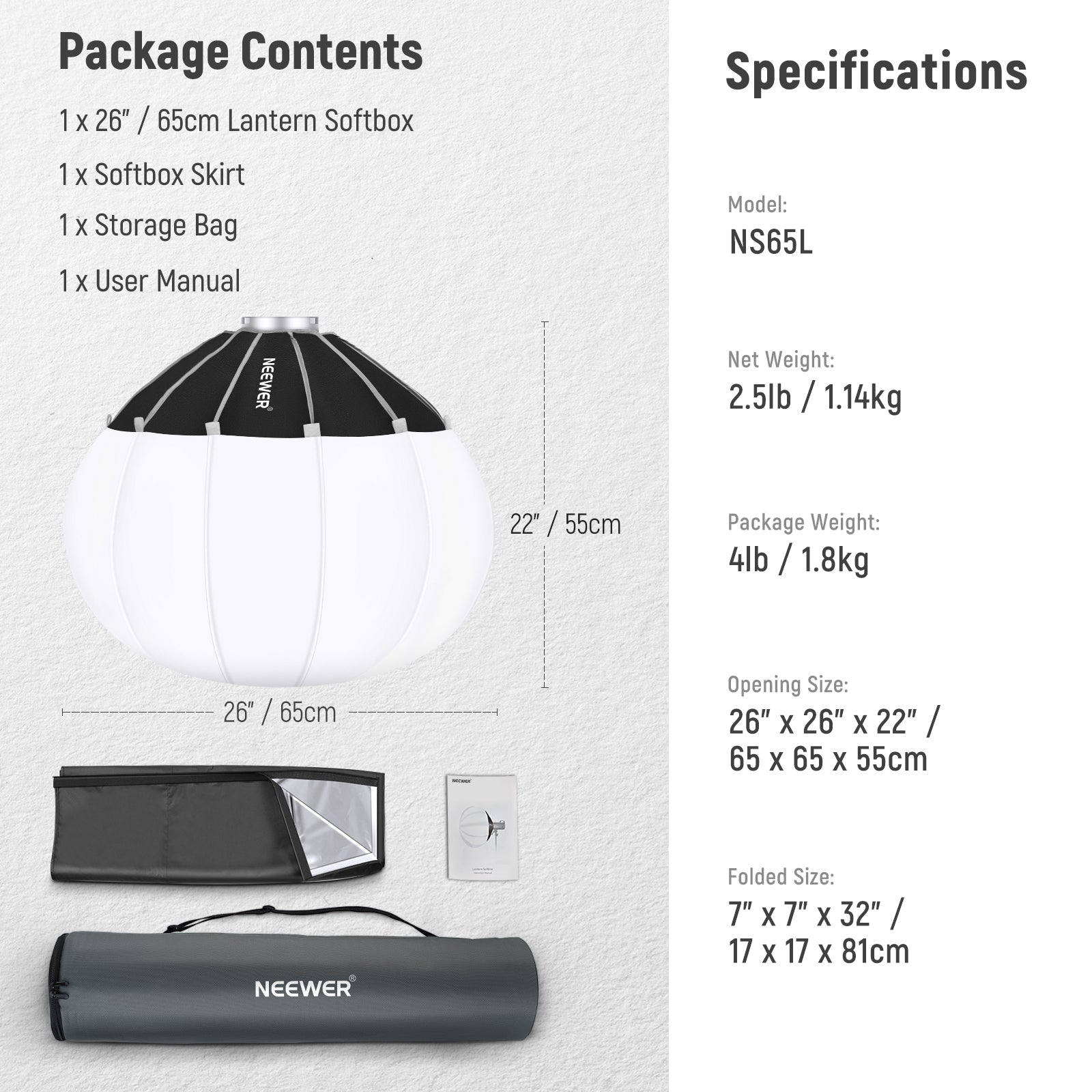 NEEWER NS50L/NS65L/NS90L Lantern Softbox One Step Quick Release