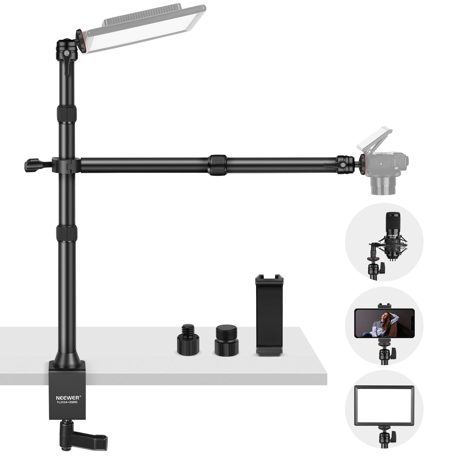 Trípode superior para cámaras DSLR, soporte de escritorio de cámara  resistente con brazo articulado flexible, soporte de cámara abrazadera de  mesa