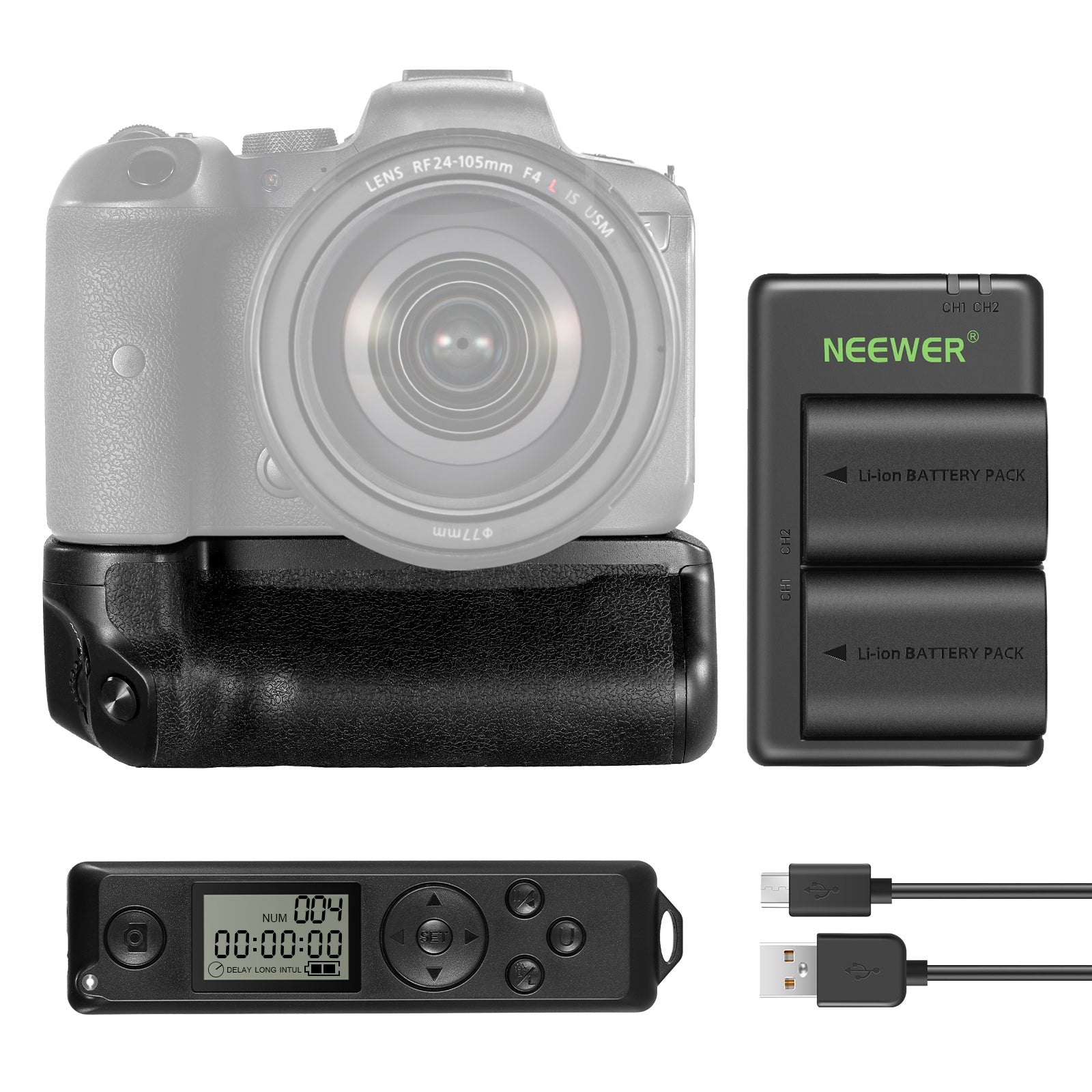 NEEWER BG-R10 Replacement Battery Grip for Canon EOS R5 R5C R6 R6 Mark II -  BG-R10 with Remote