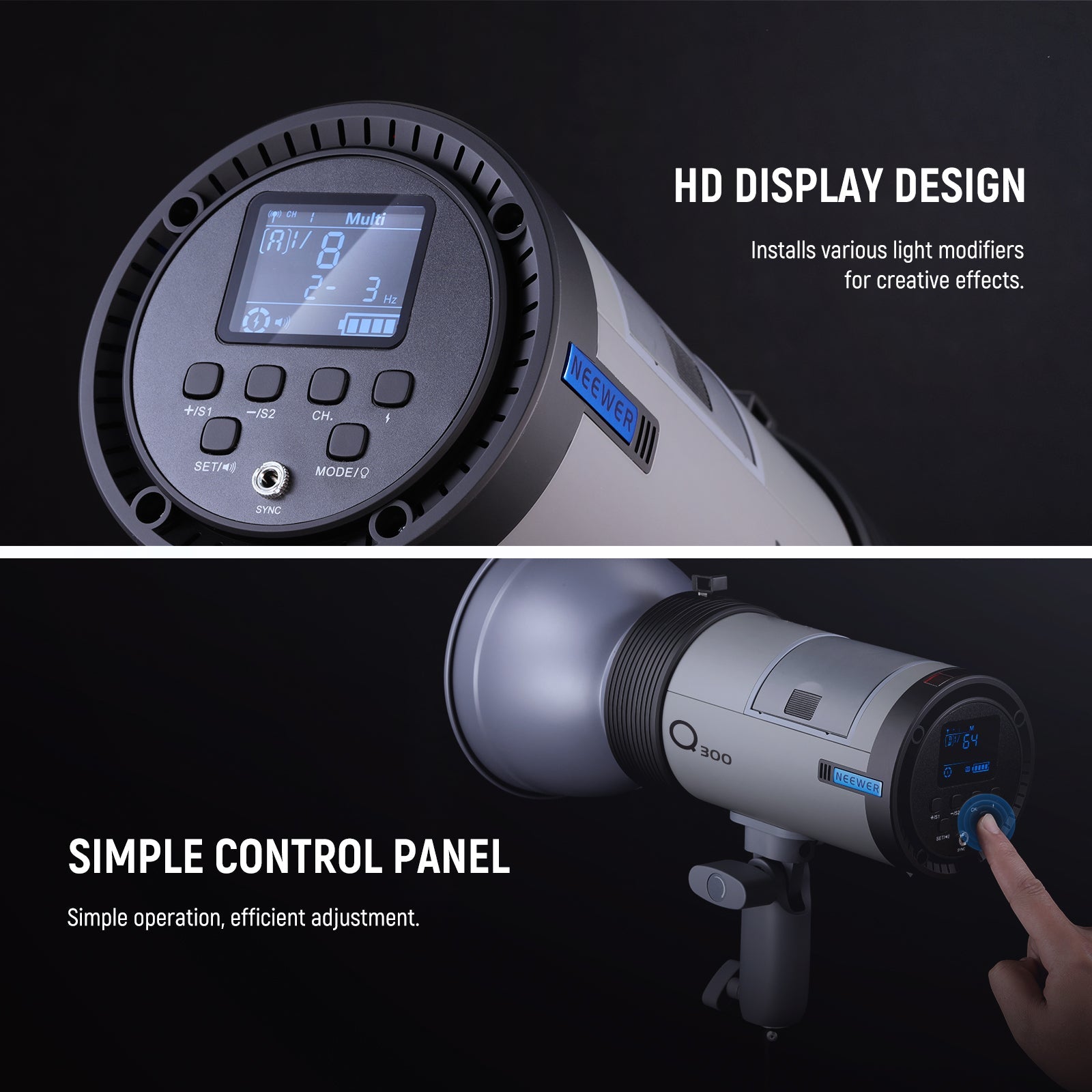 Neewer F3-500 Flash 500W HSS Con Trigger Q1 | TTL Per Canon E Nikon | 2 Batterie 4400mAh