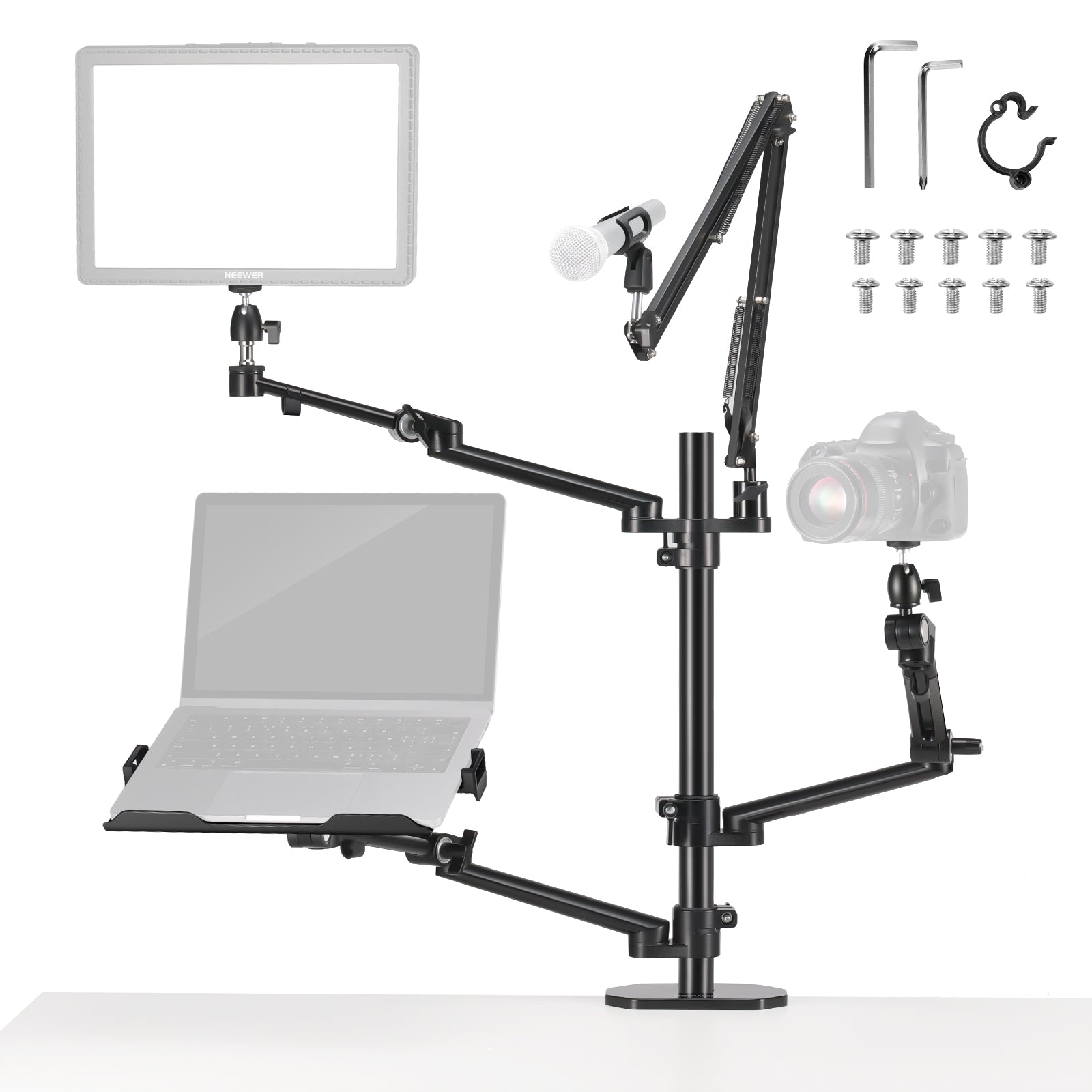 NEEWER Tabletop Camera Mount Stand with Flexible Arm, Overhead Height  Adjustable Light Stand Mount with Table Mounting Clamp, Swiveling Ball Head  for DSLR Camera, Phone, LED Light, Webcam and More : 