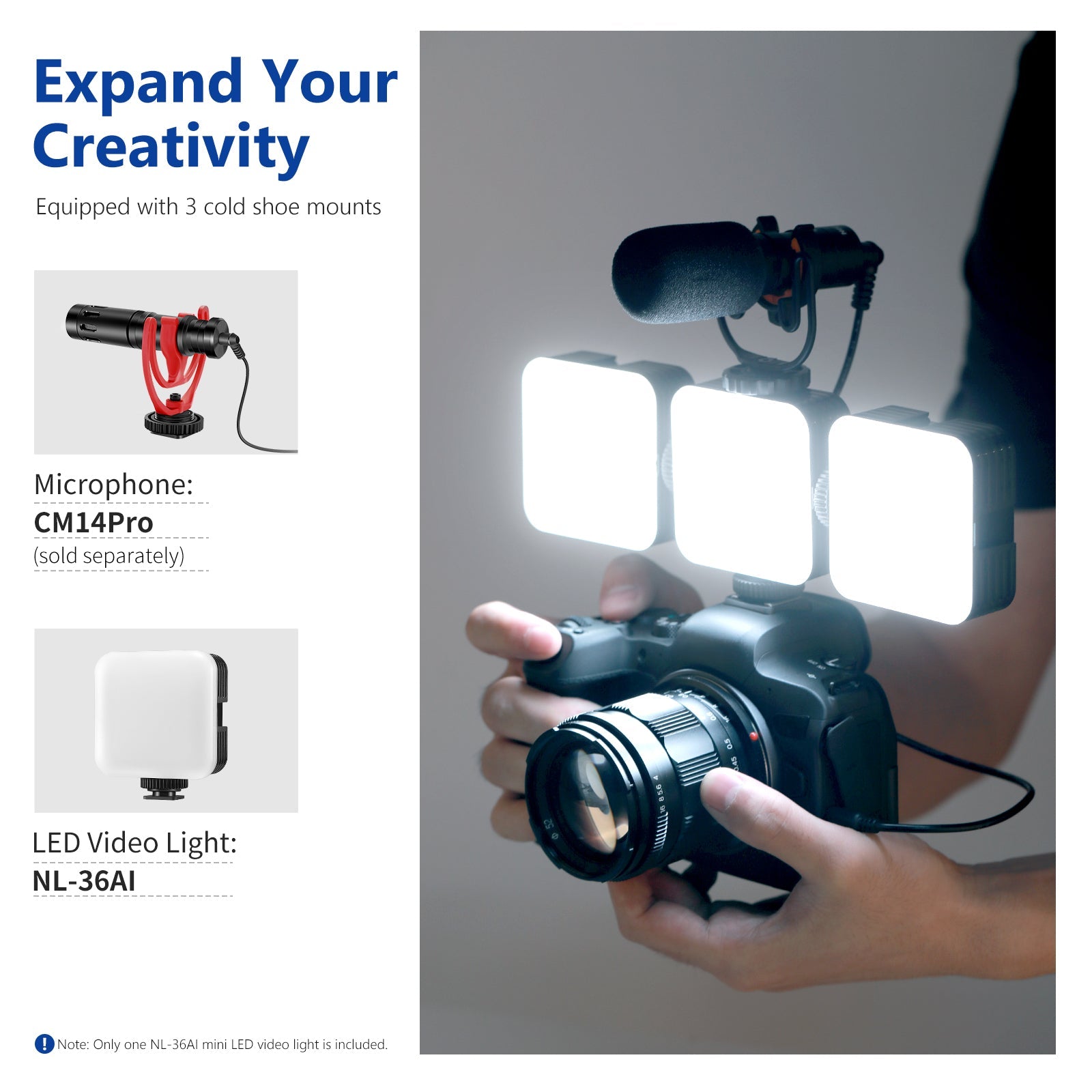 NEEWER NL-36AI CRI 97+ Portable Bi-Color 3200K~5600K Dimmable Camera Soft Light