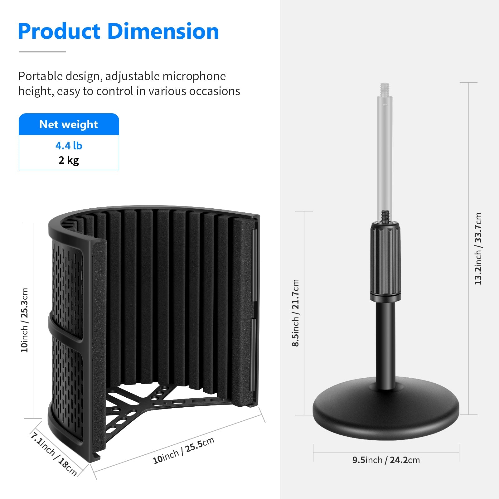 Neewer NW-12 Pro Tabletop Microphone Isolation Shield with Round Base Stand