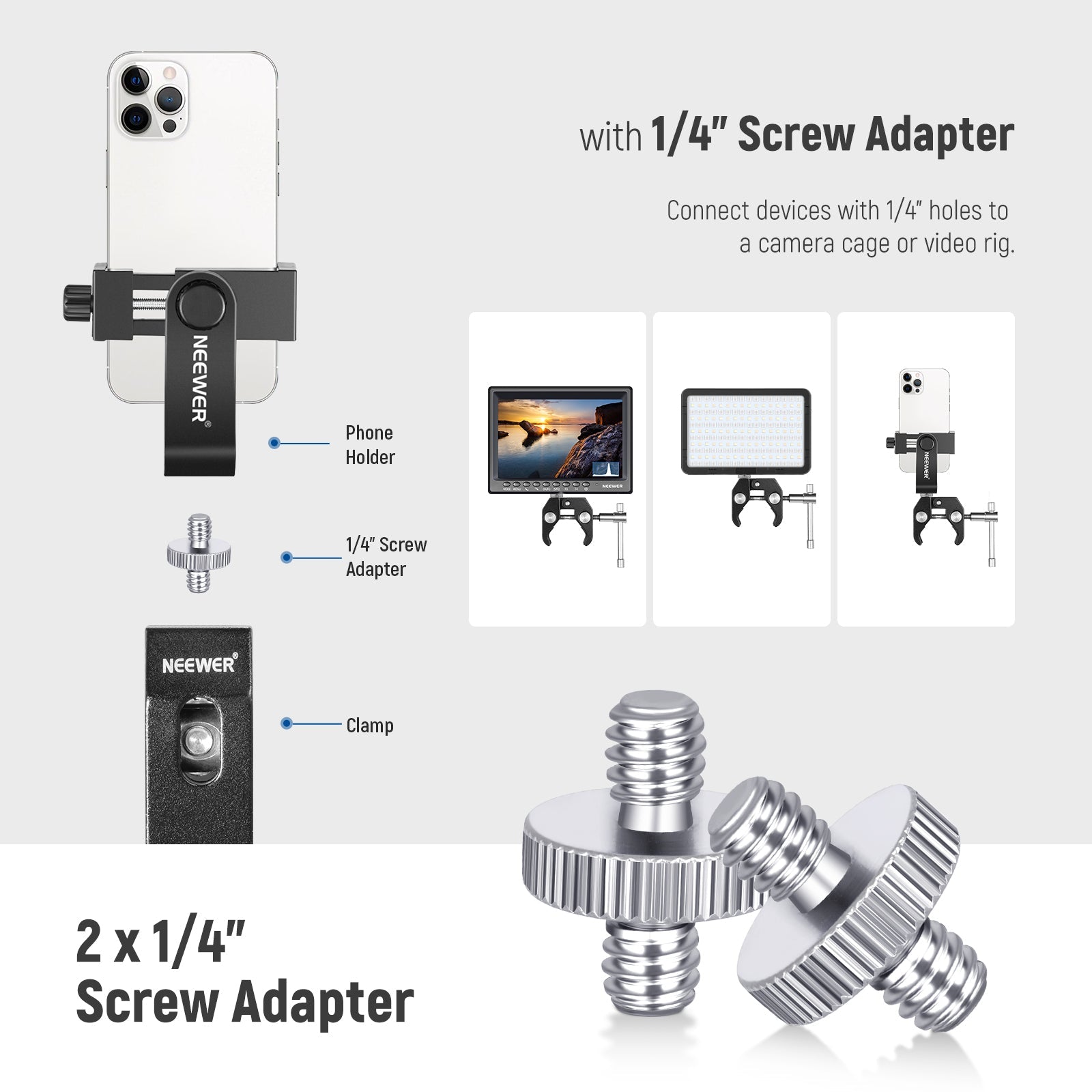 Neewer 3-in-1 Hot Shoe Mount Adapter Kit - includes Hot Shoe Mount, GoPro