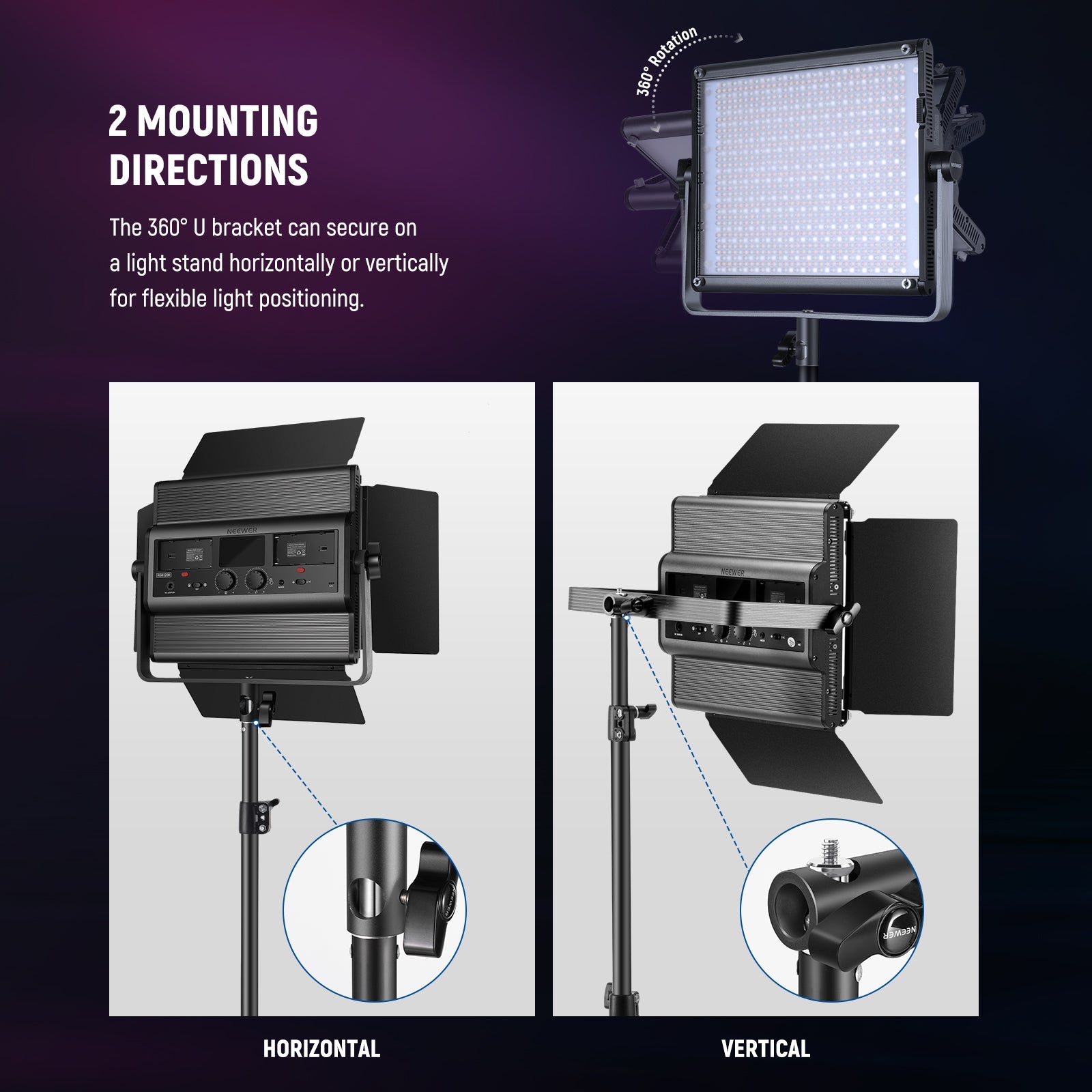 Neewer LED Video Lighting Kit with Light Stand 2-Pack 384 LED Soft