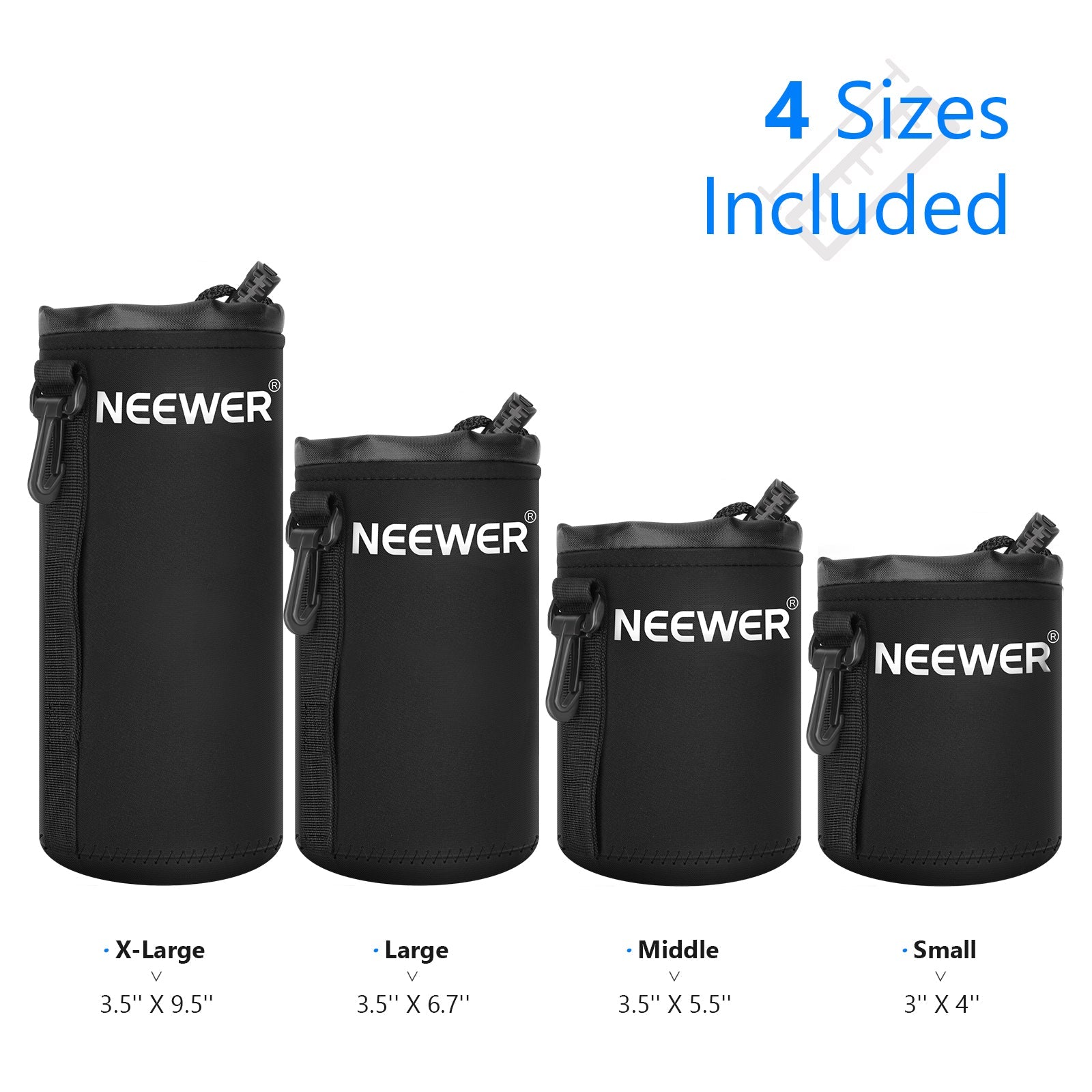 Neewer 4X Lens Case Lens Pouch Bag with Thick Protective Neoprene